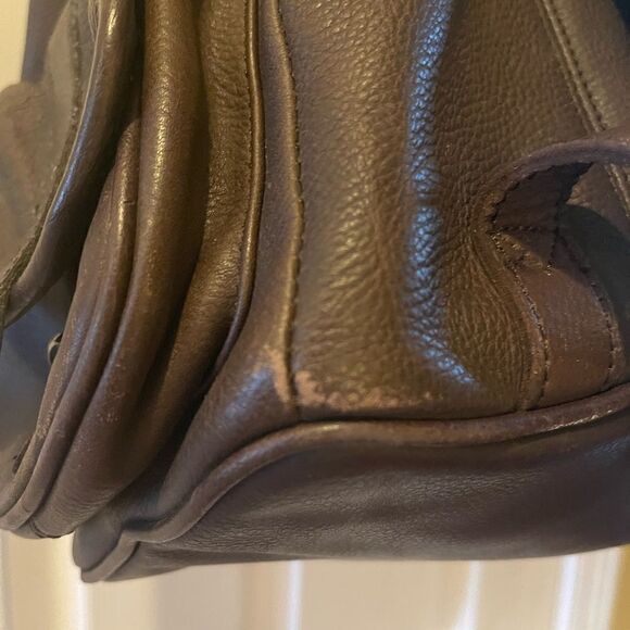 Vintage leather Brown Large Backpack saddle bag. antique tone hardwares. main image 9